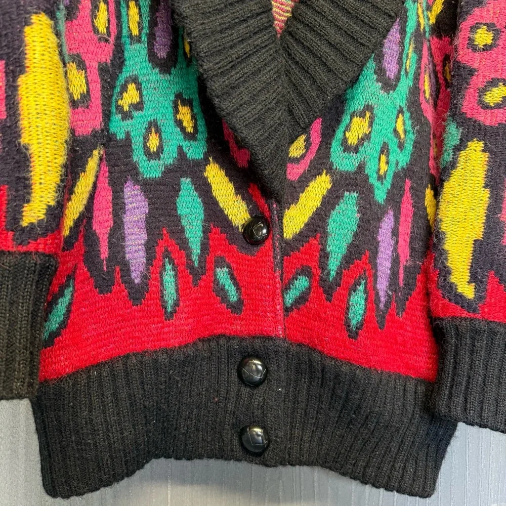 VTG IB DIFFUSION Sweater Cardigan Colorful Pattern Oversized Collar Lapel XS